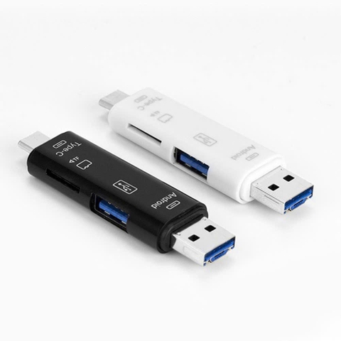 Đầu đọc thẻ nhớ OTG 5in1 2 đầu USB+TypeC ra đọc thẻ lớn, nhỏ, cắm usb