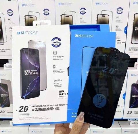 Cường lực iPhone 15 Pro Max/16 Plus Mo-cnc/Kuzom-360Anti 210k Chống nhìn trộm 4 chiều/vân tay