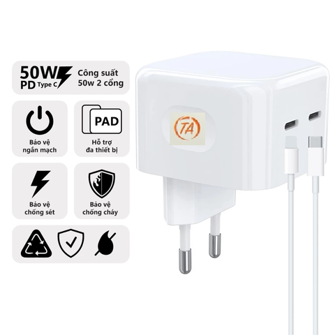 Bộ sạc TypeC-Lingting 50w 2 cổng TypeC cho IP/ipad