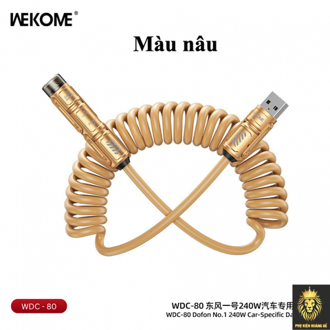 Cáp sạc 4 đầu Wekome 4in1 WDC-80 lò xo + Phá kính, màu inbox, Cáp đa năng công suất lớn, thiết kế lò xo tiện lợi cho ô tô