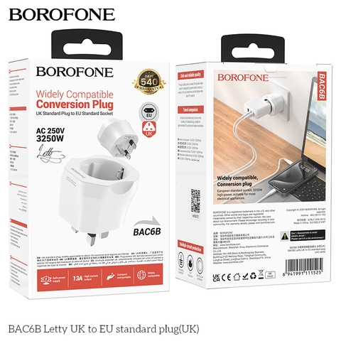 Ổ cắm Borofone BAC6 Cốc đa năng đổi UK to EU