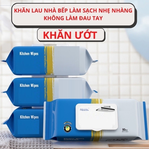 Bịt Khăn Ướt Lau Bếp Siêu Sạch Gói 80 Tờ 20x23cm