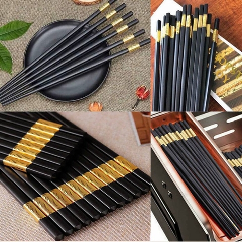 Bộ 10 Đôi Đũa Ăn Hợp Kim Đầu Bọc Vàng..