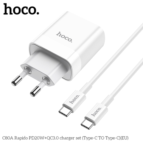 Bộ sạc TypeC-TypeC Hoco C80A Rapido PD20W+QC3.0 charger