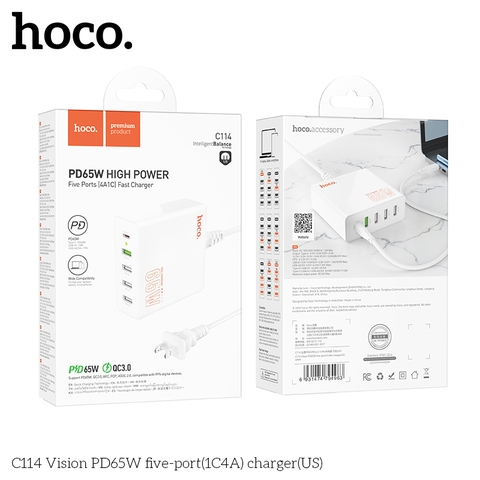Cốc sạc 5 cổng Hoco C114 PD65w 5 cổng nhanh