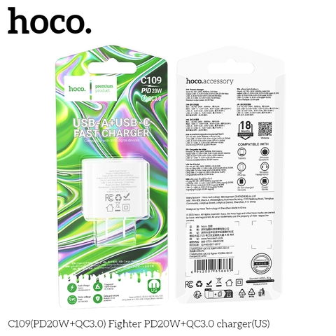 Cốc sạc 2 cổng Hoco C109/C109A 20w 2 cổng U+C