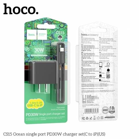 Bộ sạc TypeC-Lighting Hoco CS15 30w