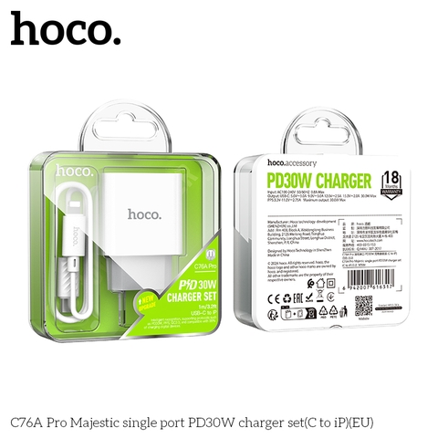 Bộ sạc TypeC-Lighting Hoco C76A Pro Majestic single port PD30W