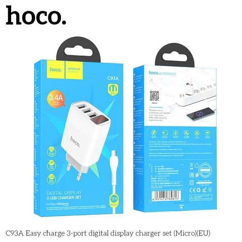 Bộ sạc Usb-Micro Hoco C93A 3 cổng 3.4A