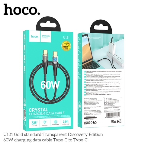 Cáp sạc TypeC-TypeC Hoco U121 Gold standard Transparent Discovery Edition 60W