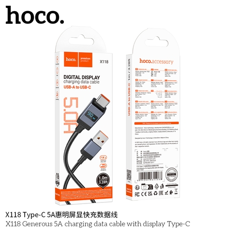 Cáp sạc Usb-TypeC nhanh 5A Có màn hình Hoco X118