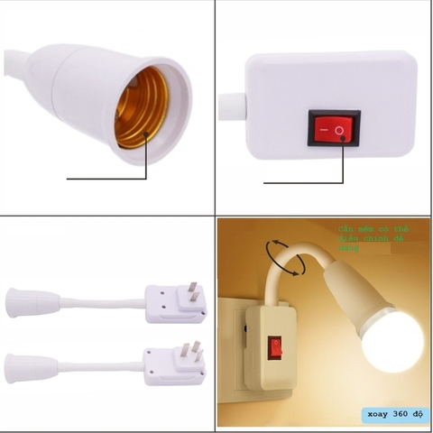 Đui Đèn Uốn Dẻo,lò xo 360 Độ Có Công Tắc FN-8816 24cm.