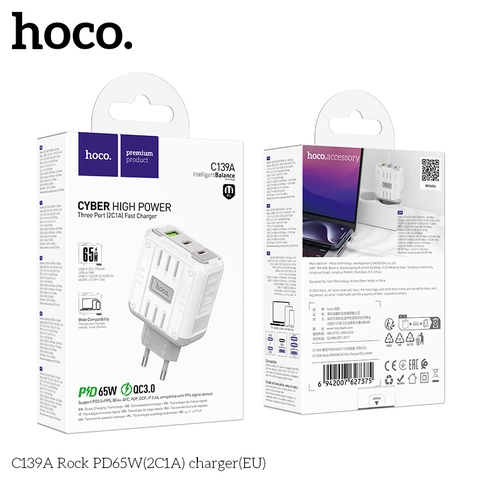 Cốc sạc 3 cổng Hoco C139A PD65w (2C1A)