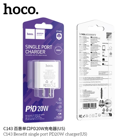 Cốc sạc TypeC Hoco C143 Benefit single port PD20W