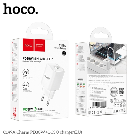 Cốc sạc 2 cổng Hoco C149A Charm PD30w+Qc3.0) 1C1U