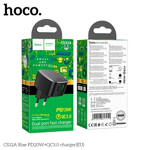 Cốc sạc 2 cổng Hoco CS32A PD20w (1C1A) cắm ngang