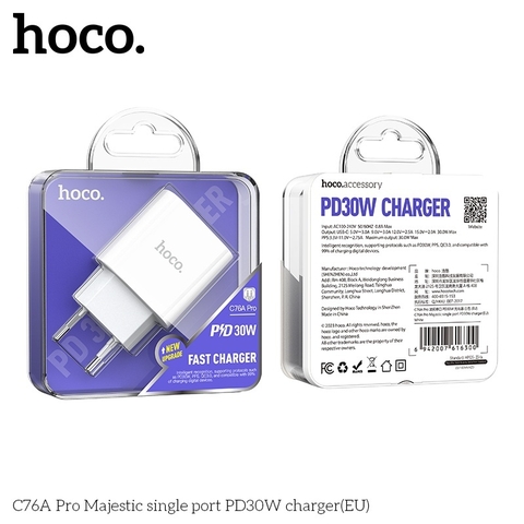 Cốc sạc TypeC Hoco C76A Pro Majestic single port PD30W