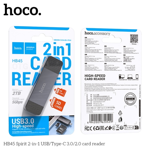 Đầu đọc thẻ nhớ otg Hoco HB45 2in1 2 đầu USB+TypeC 3.0