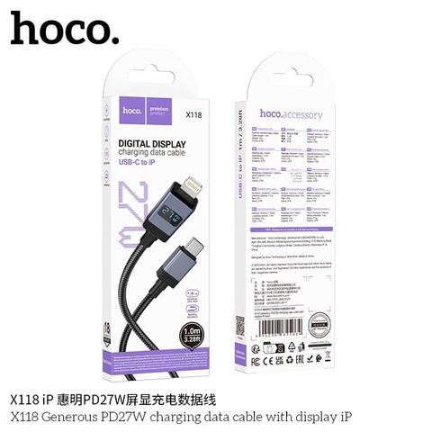 Cáp sạc TypeC-Lighting nhanh 5A Có màn hình Hoco X118