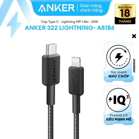 Cáp sạc TypeC-Lighting Anker 322 20w 1.8m Nylon/Trắng