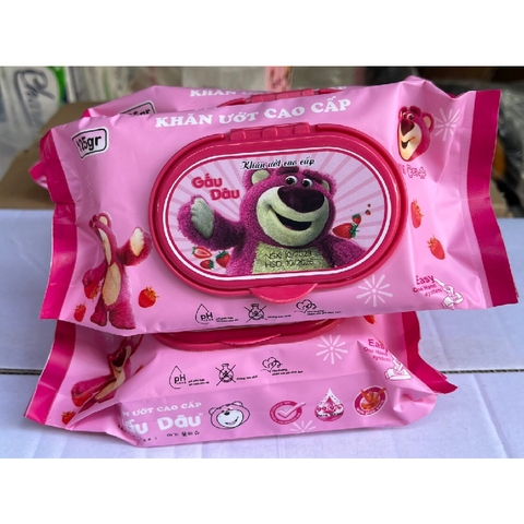 Khăn Giấy Ướt Gấu Dâu Trắng Hàng Xịn.Nhỏ 125g 19x16cm