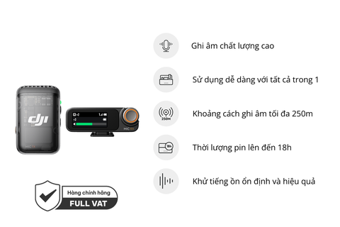 Micro thu âm DJI Mic 2 (1 TX + 1 RX) 1 mic + 1 thu + phụ kiện