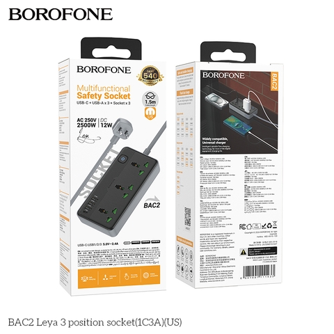 Ổ cắm 3 vị trí Borofone BAC2