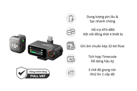 Micro thu âm DJI Mic 3 (1 TX + 1 RX) 1 mic + 1 đầu nhận + phụ kiện