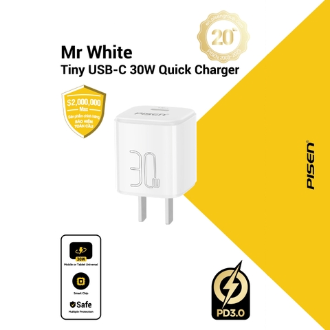 Cốc sạc TypeC Pisen TS-C175 30w QUICK- Mr White Tiny
