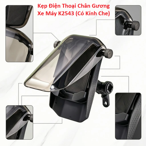 Kẹp Điện Thoại Chân Gương Xe Máy K2543/ M289 (Có Kính Che)