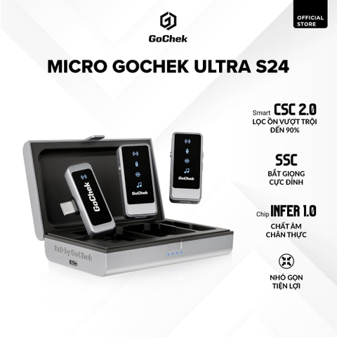 Micro thu âm Gocheck Ultra S24 - S2403, 2 đầu typeC + lighting, 2 Micro + Hộp sạc