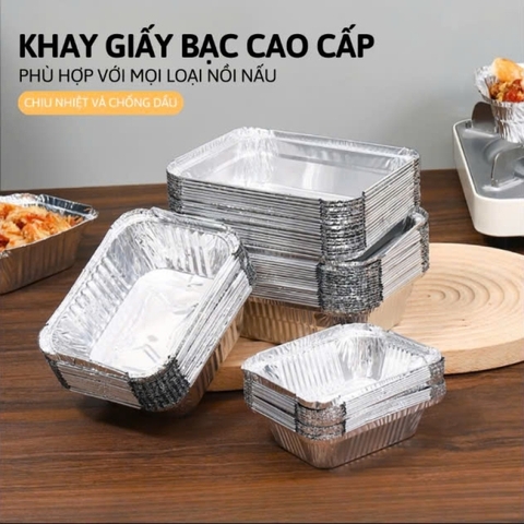 Khay Giấy Bạc 10 cái Lót Nồi Chiên Vuông 410ml 14.5×12.5cm
