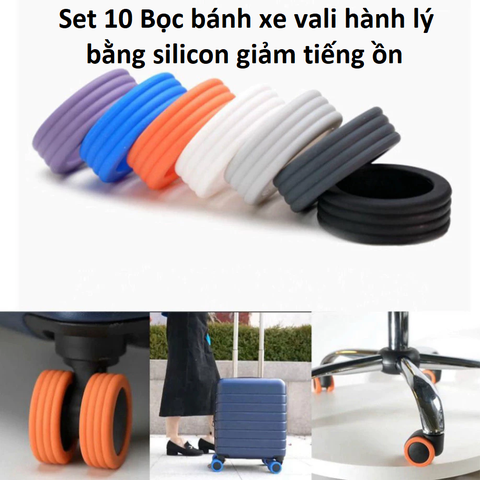 Set 10 Bọc bánh xe vali hành lý bằng silicon giảm tiếng ồn. màu ngẫu  nhiên