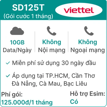 Sim Viettel 4G SD125T 10G/Ngày Free tháng đầu, free data TV360