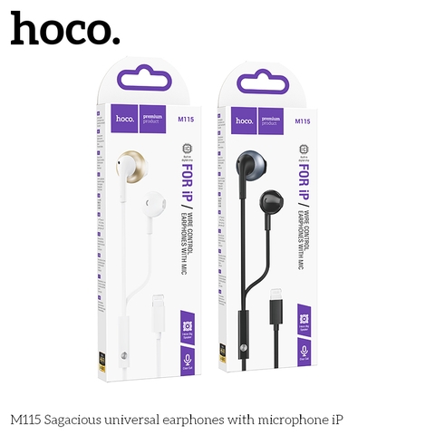 Tai nghe dây đầu lighting Hoco M115 - Đen trắng