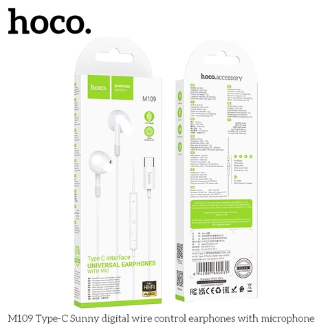Tai nghe dây đầu TypeC Hoco M109 Type-C Sunny digital wire control