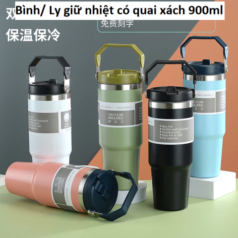 Bình/ Ly nước giữ nhiệt có quai xách 900ml