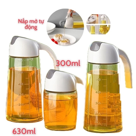 Bình Đựng Dầu Ăn Gia Vị Thủy Tinh Tự Mở Nắp Khi Rót 630ml.