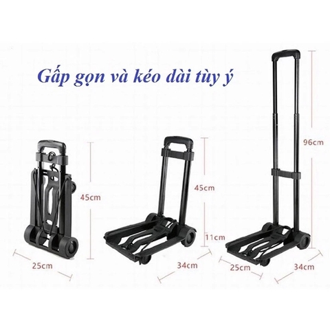 Xe đẩy hành lý gấp gọn màu đen