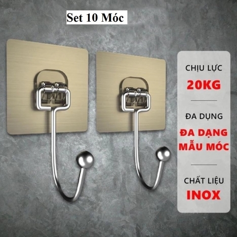 Móc Dán Tường 10 cái Chịu Lực 20kg Màu Trắng-Vàng Siêu Dính