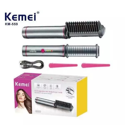 Lược Điện Chải Thẳng Tóc Ion Âm Kemei KM-559 Nóng Nhanh Bỏ Túi Gọn Nhẹ
