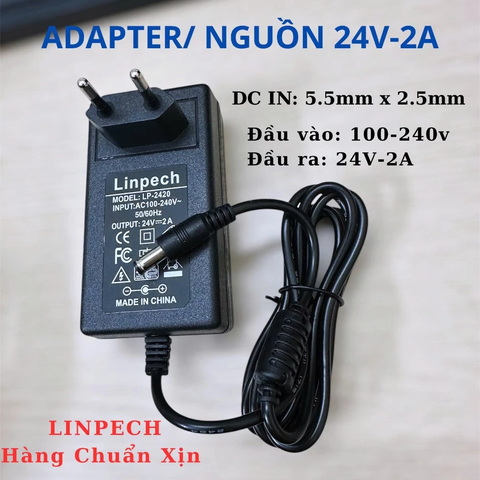 Sạc nguồn adapter chui lớn 5.5*2.5mm 24v 2A 48w linpech