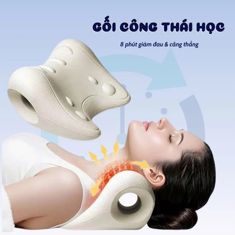 Gối Massage Kê Cổ Gáy Công Thái Học Kéo Dãn Đốt Sống