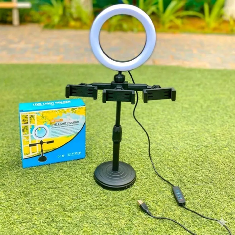 Gậy kệ livetream có đèn led + 3 kệ điện thoại