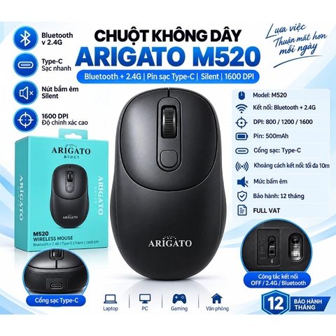 Chuột không dây sạc bluetooth Arigato M520