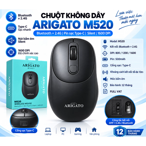Chuột không dây sạc bluetooth Arigato M520