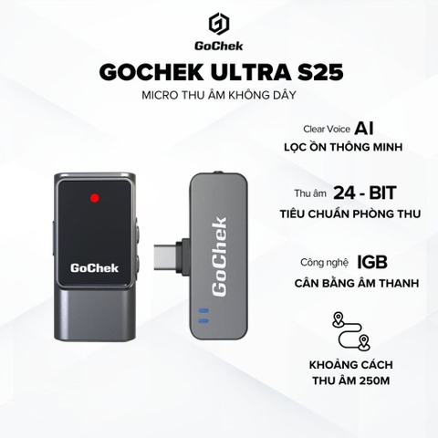 Micro thu âm Gocheck Ultra S25 - S2501, 2 đầu typeC + lighting, 1 micro