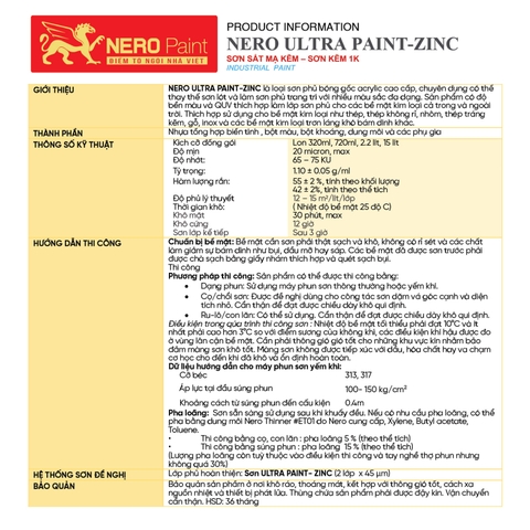 Sơn sắt mạ kẽm Nero 1K Ultra
