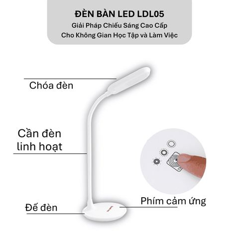 Đèn bàn led chống cận Điện Quang ĐQ LDL05 3W (Cảm ứng, Cắm điện trực tiếp)