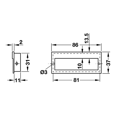 [Hafele] Tay Nắm Âm 86X37X11 Mm (Niken Mờ) 151.09.600